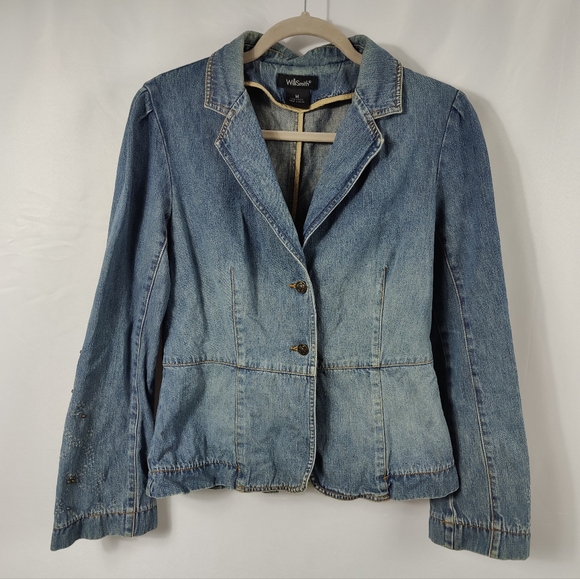 Willi Smith Jackets & Blazers - Willi Smith Women's 100% Cotton Embellished Jean Denim Jacket Blazer, Sz M